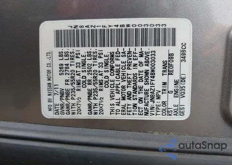 2011 Nissan Murano Crosscabriolet z USA, uszkodzony, nr VIN JN8AZ1FY4BW003033